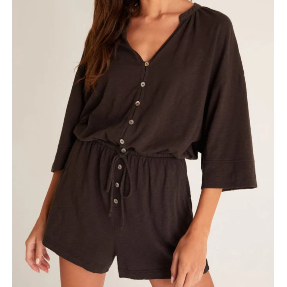 Z Supply Zephyr Jersey Romper in Vintage Black Size Small